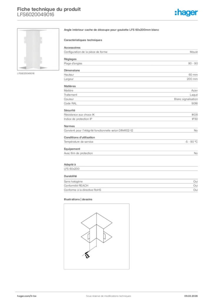 Image Hager Fiche technique du produit LFS6020049016 | Hager Belgique