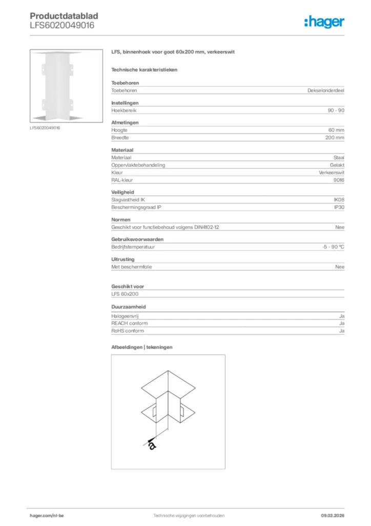 Afbeelding Hager Productdatablad LFS6020049016 | Hager Belgium