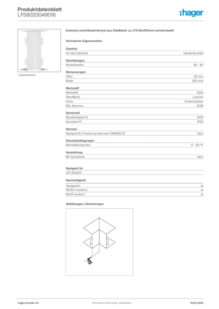 Bild Hager Produktdatenblatt LFS6020049016 | Hager Schweiz