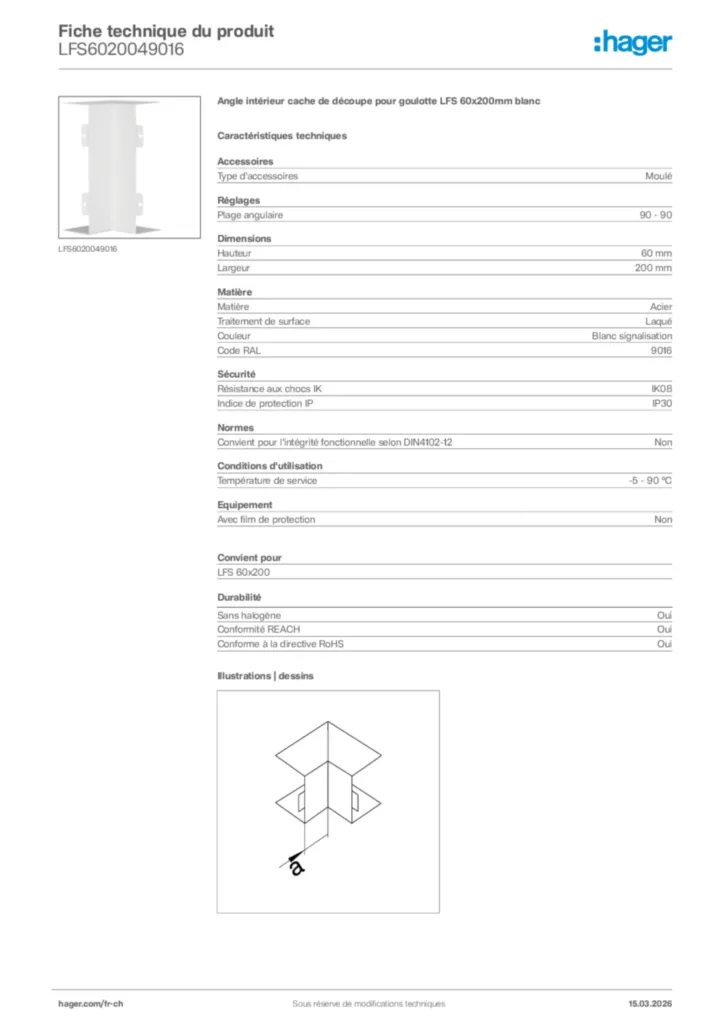 Image Hager Fiche technique du produit LFS6020049016 | Hager Suisse