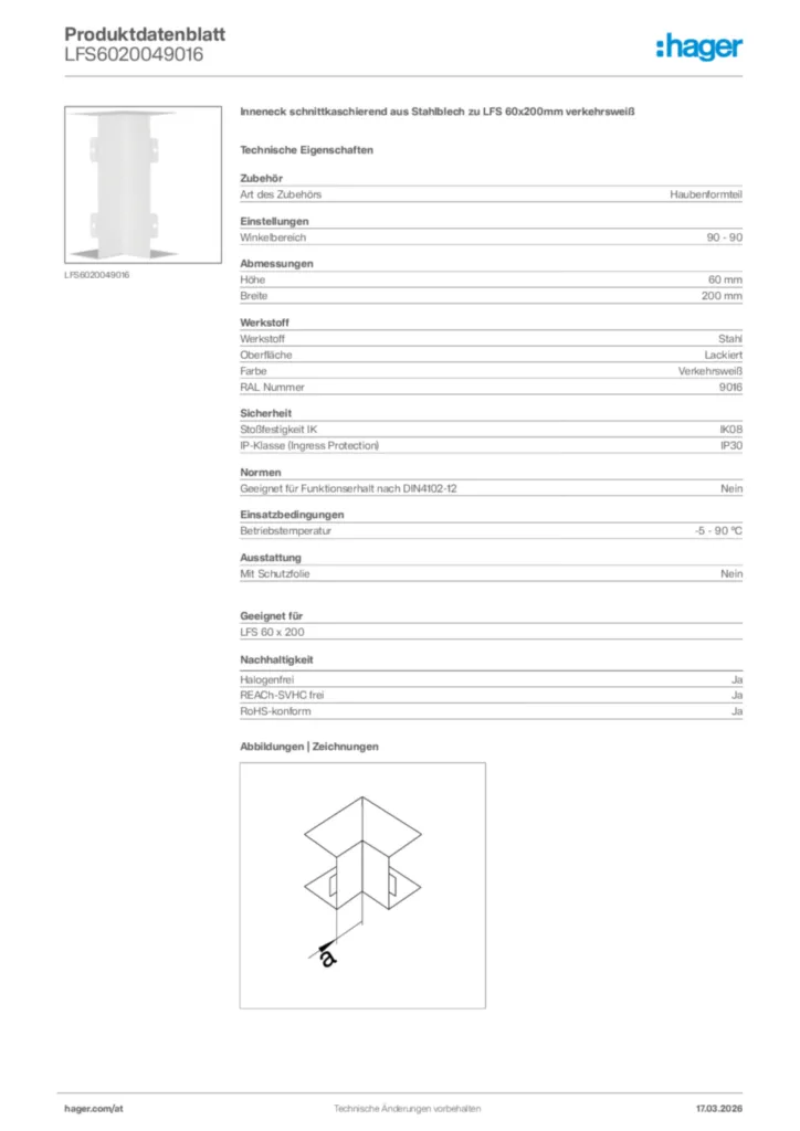 Bild Hager Produktdatenblatt LFS6020049016 | Hager Deutschland