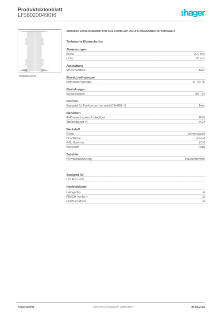 Bild Hager Produktdatenblatt LFS6020049016 | Hager Deutschland