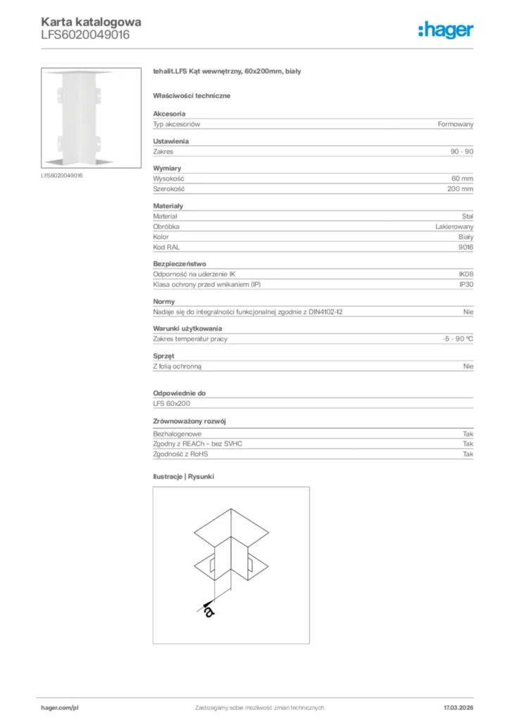 Zdjęcie Hager Karta katalogowa LFS6020049016 | Hager Polska