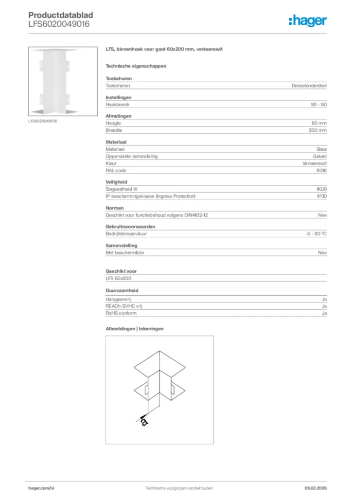 Afbeelding Hager Productdatablad LFS6020049016 | Hager Nederland