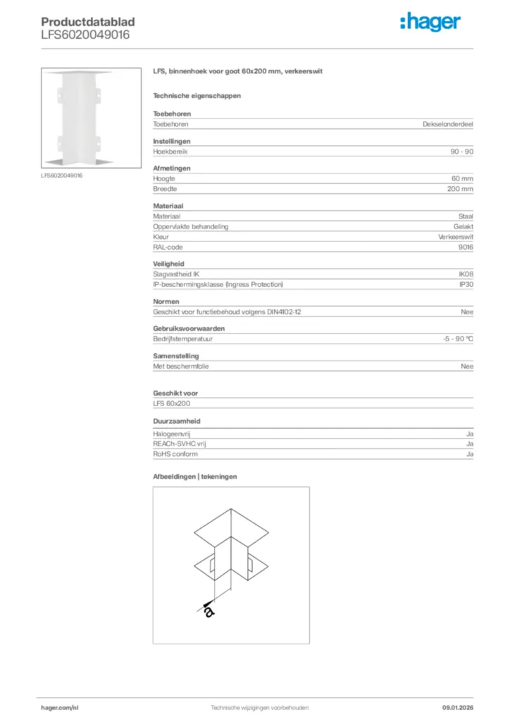 Afbeelding Hager Productdatablad LFS6020049016 | Hager Nederland