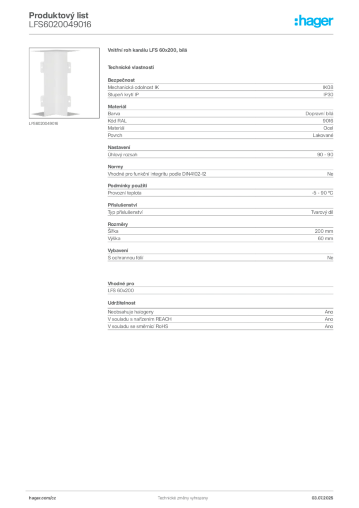 Obrázek Hager Produktový list LFS6020049016 | Hager