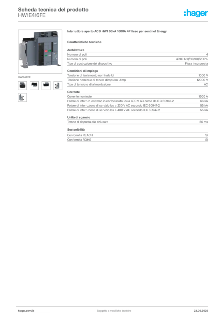 Immagine Hager Scheda tecnica del prodotto HW1E416FE | Hager Italia