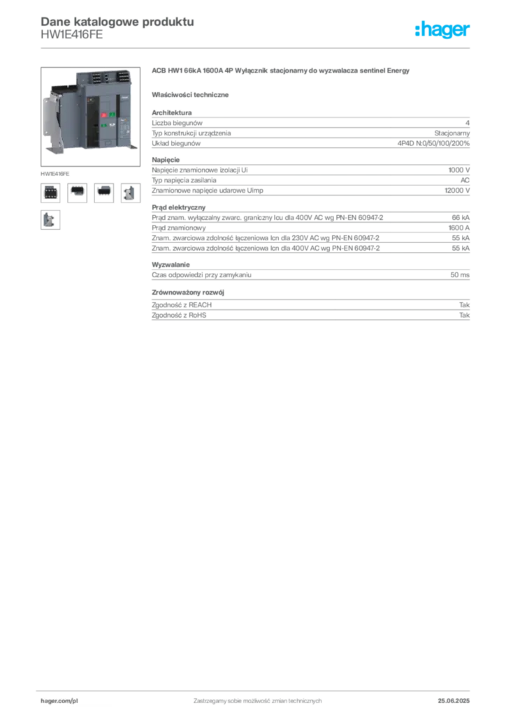 Zdjęcie Hager Karta katalogowa HW1E416FE | Hager Polska