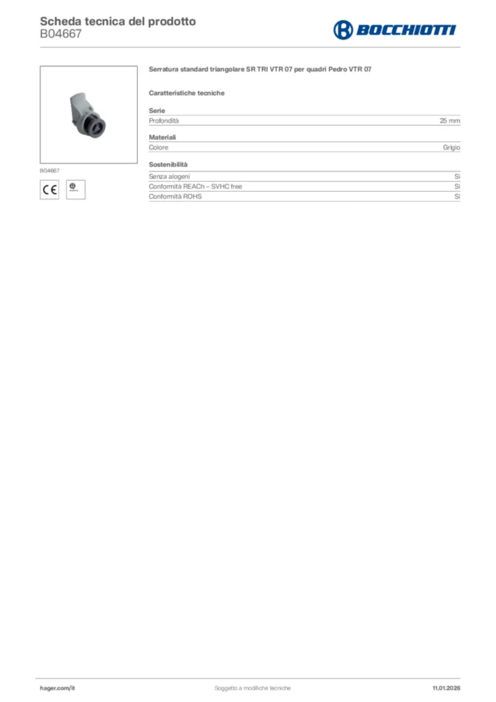 Immagine Bocchiotti Scheda tecnica del prodotto B04667 | Hager Italia