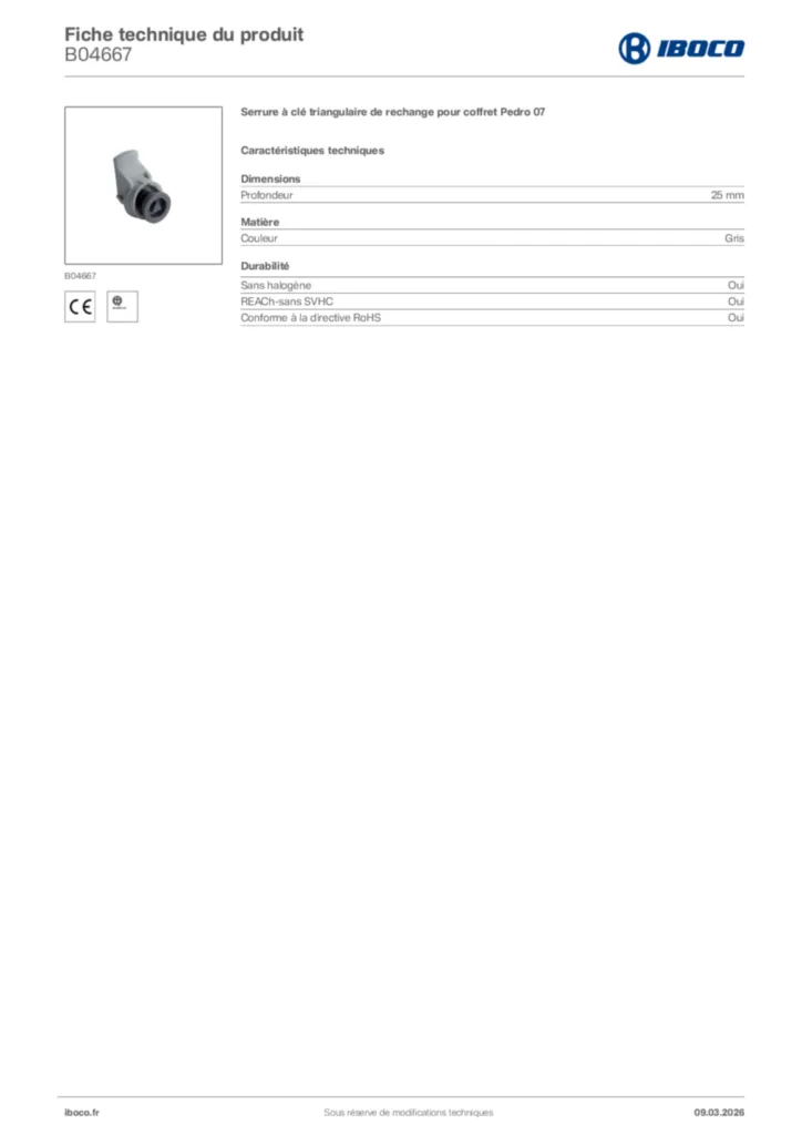 Image Iboco Fiche technique du produit B04667 | Hager France