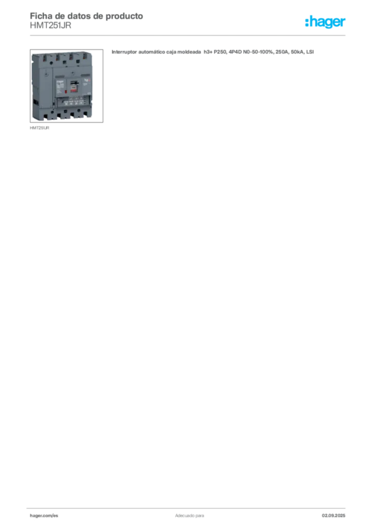 Imagen Hager Ficha de datos de producto HMT251JR | Hager España