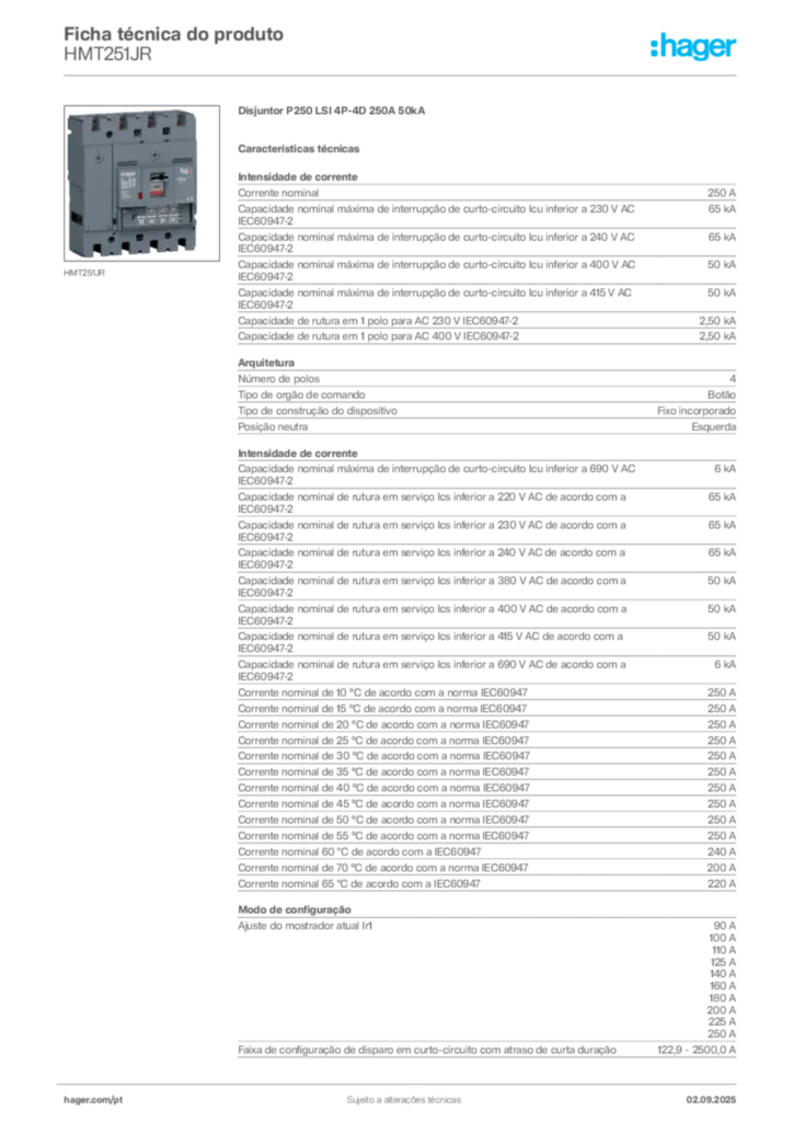 Imagem Hager Ficha técnica do produto HMT251JR | Hager Portugal