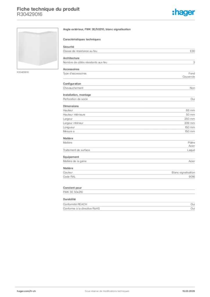 Image Hager Fiche technique du produit R30429016 | Hager Suisse