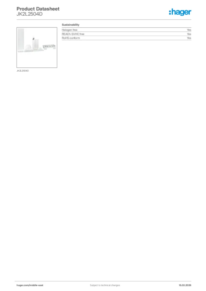 Image Hager Product data sheet JK2L2504D  | Hager