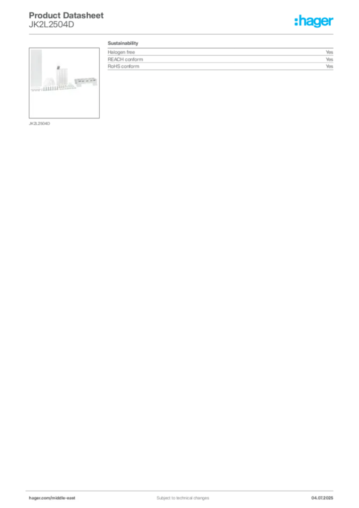 Image Hager Product data sheet JK2L2504D  | Hager