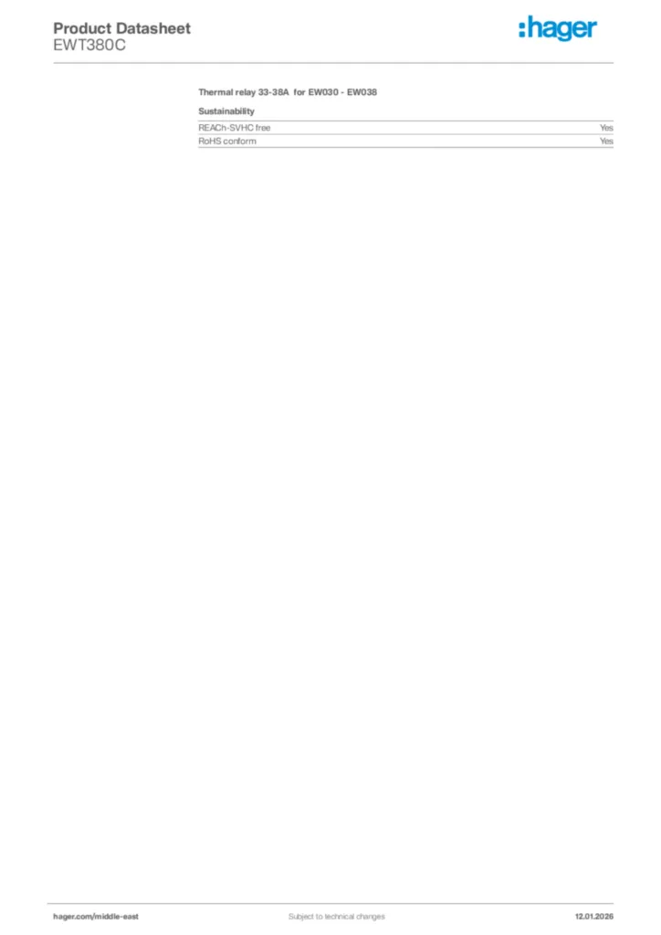 Image Hager Product data sheet EWT380C  | Hager