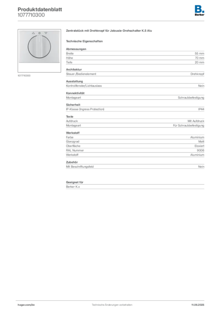 Berker Produktdatenblatt 1077710300
