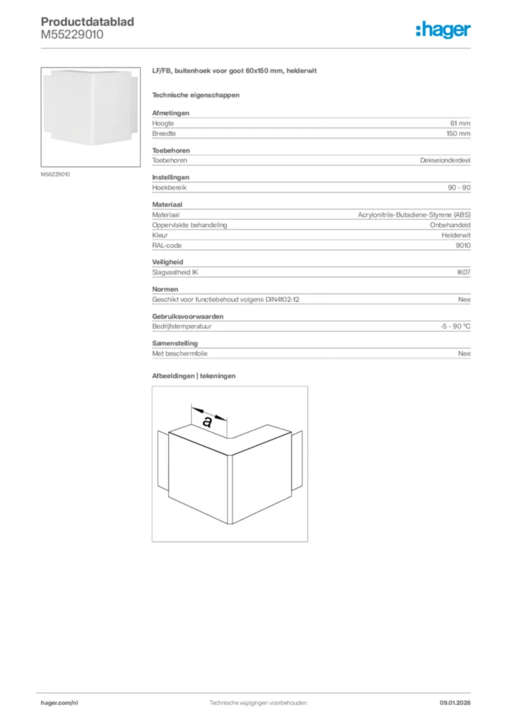 Afbeelding Hager Productdatablad M55229010 | Hager Nederland
