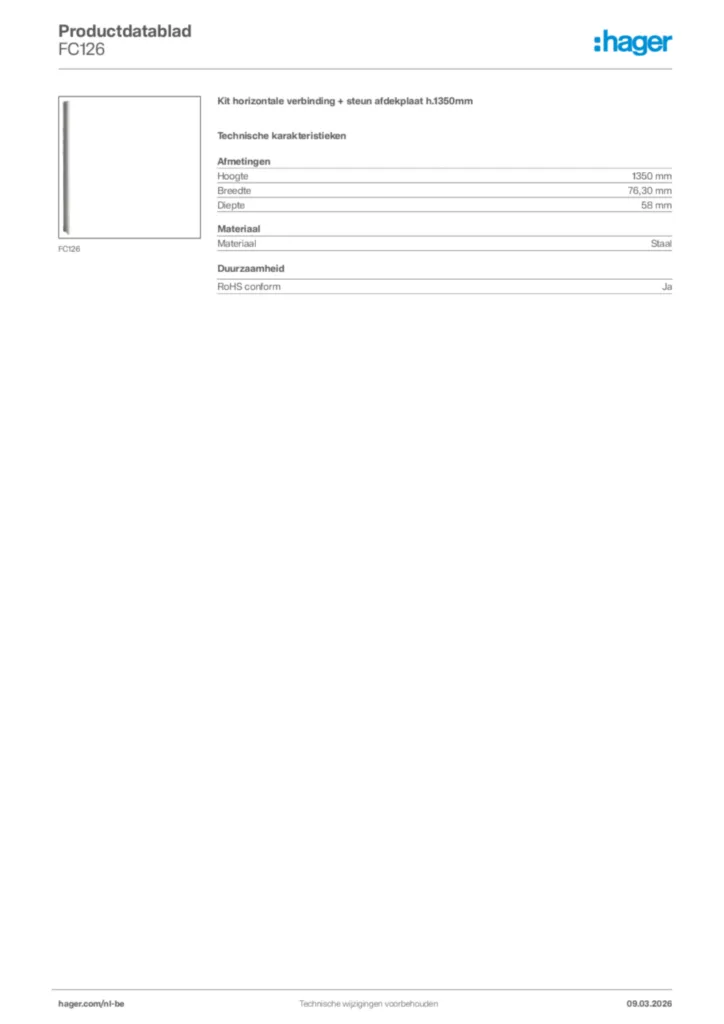 Afbeelding Hager Productdatablad FC126 | Hager Belgium