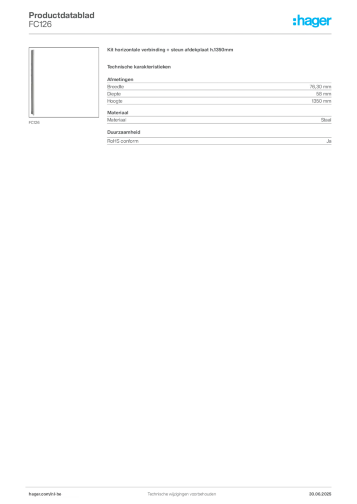 Afbeelding Hager Productdatablad FC126 | Hager Belgium