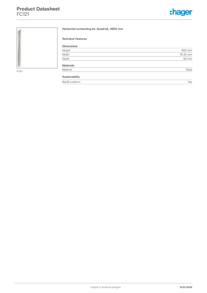 Image Hager Product data sheet FC121  | Hager Africa