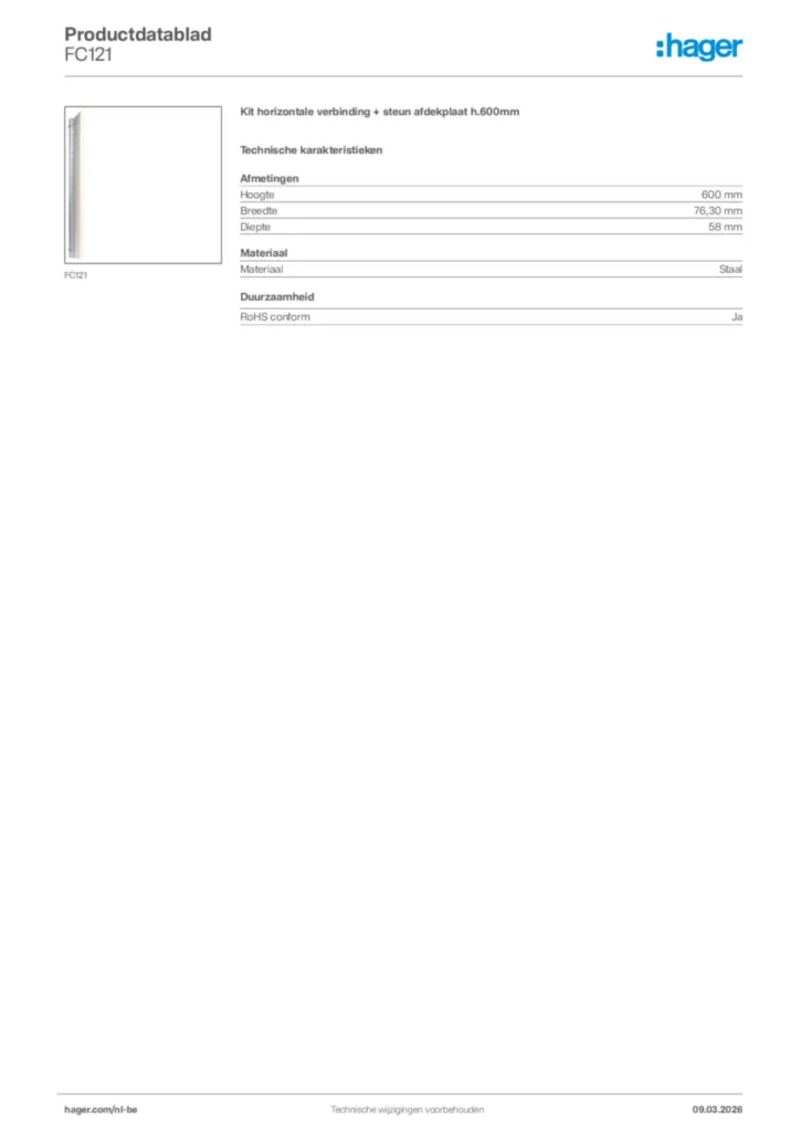 Afbeelding Hager Productdatablad FC121 | Hager Belgium