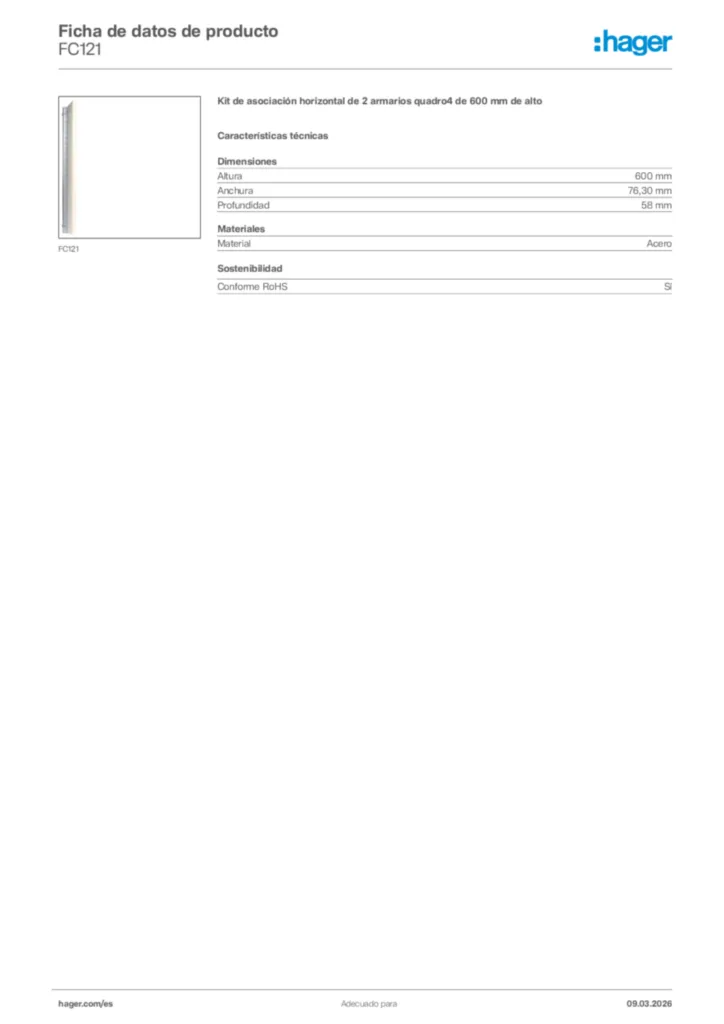 Imagen Hager Ficha de datos de producto FC121 | Hager España