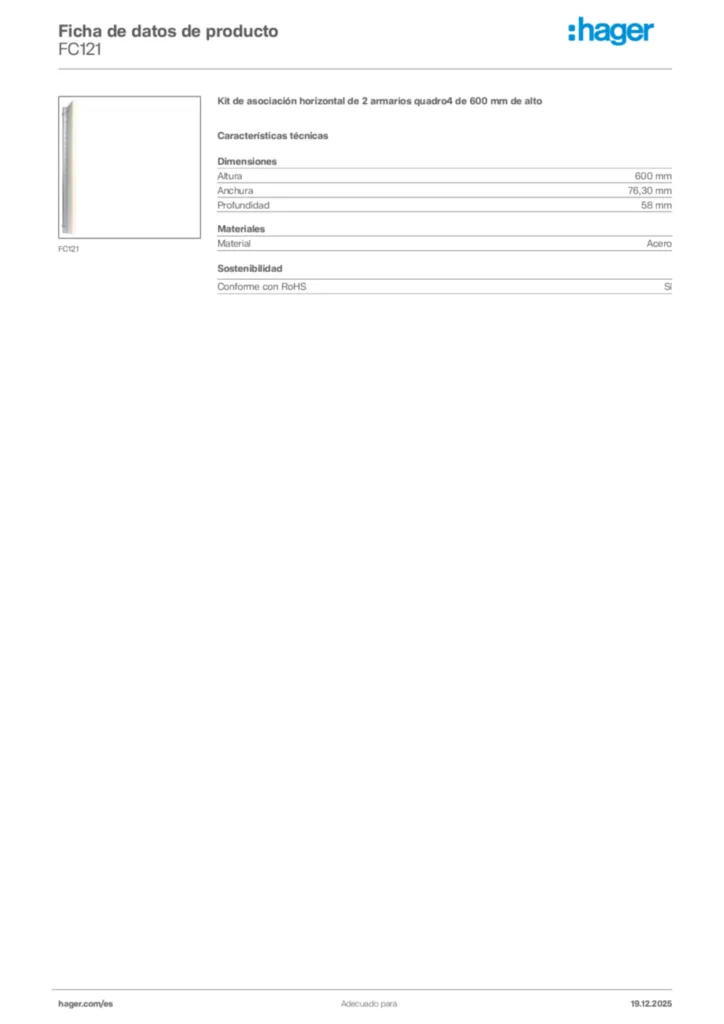Imagen Hager Ficha de datos de producto FC121 | Hager España