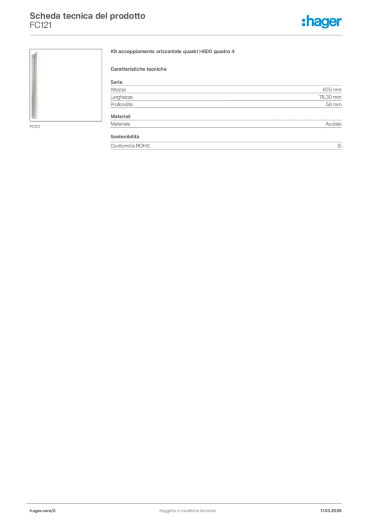 Immagine Hager Scheda tecnica del prodotto FC121 | Hager Italia