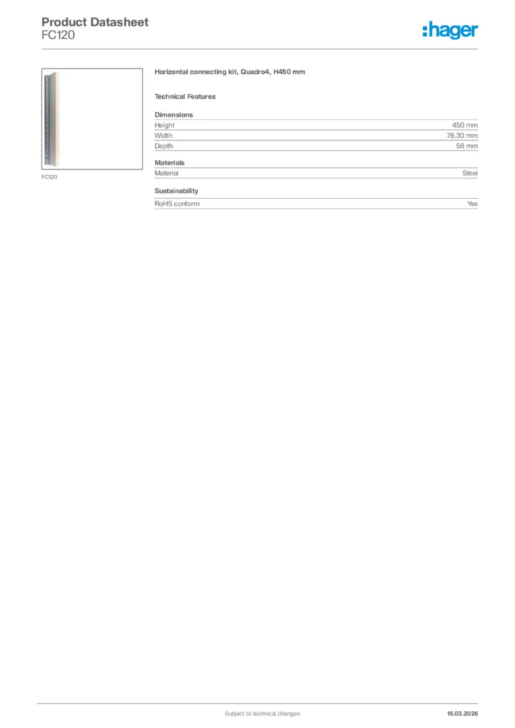 Image Hager Product data sheet FC120  | Hager Africa