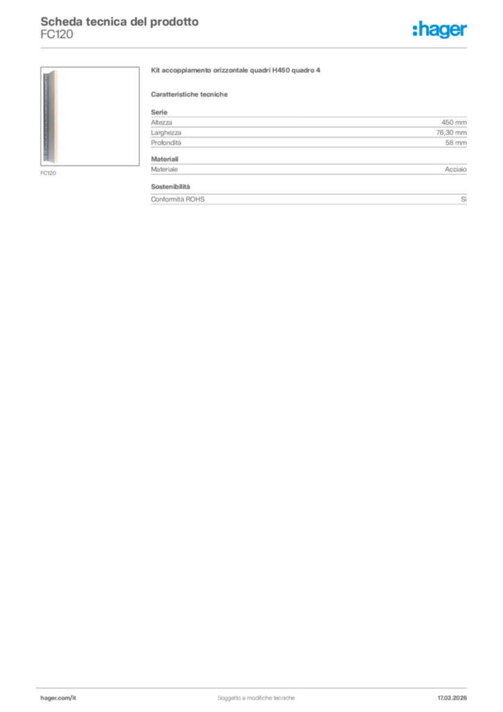 Immagine Hager Scheda tecnica del prodotto FC120 | Hager Italia