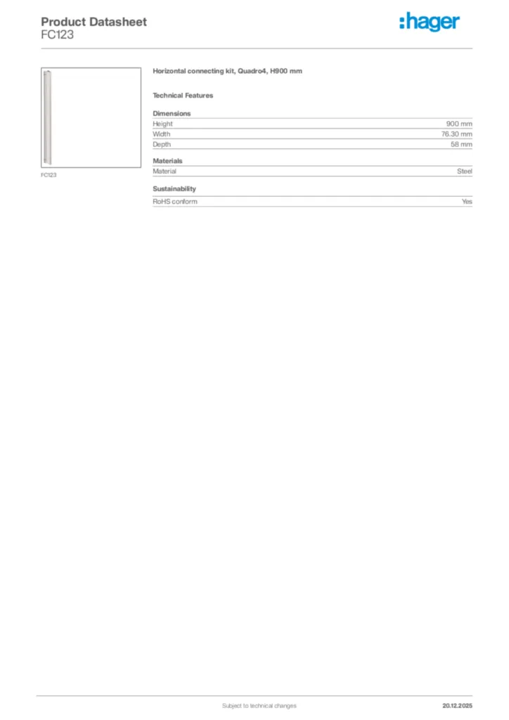 Image Hager Product data sheet FC123  | Hager Africa