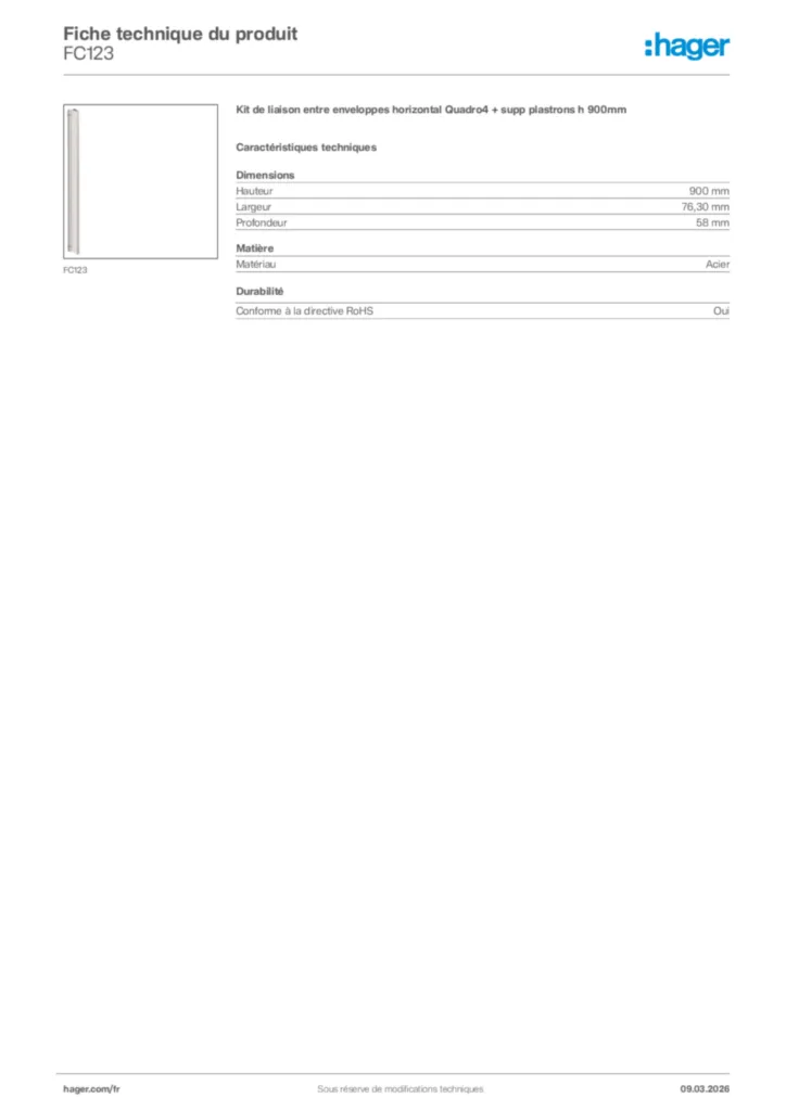 Image Hager Fiche technique du produit FC123 | Hager France