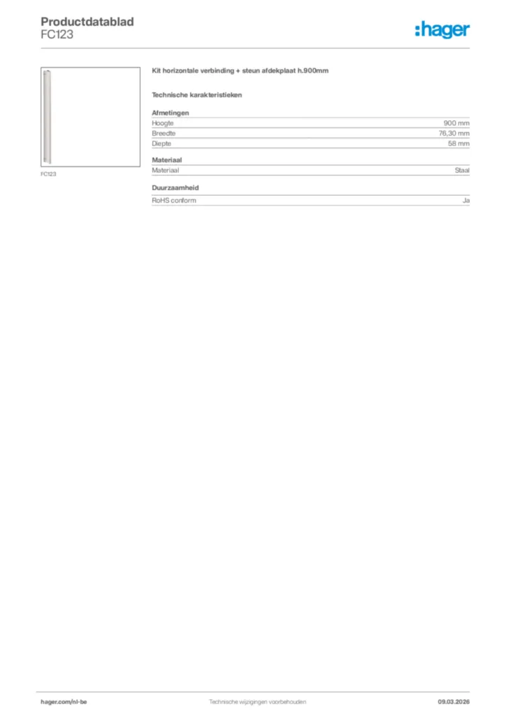 Afbeelding Hager Productdatablad FC123 | Hager Belgium