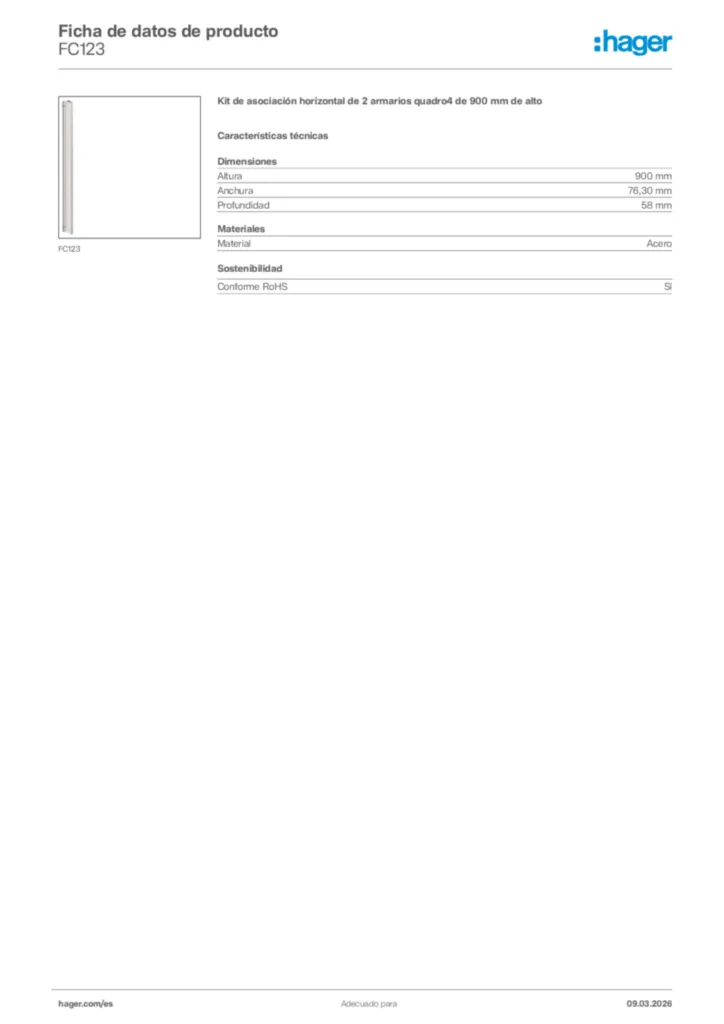 Imagen Hager Ficha de datos de producto FC123 | Hager España