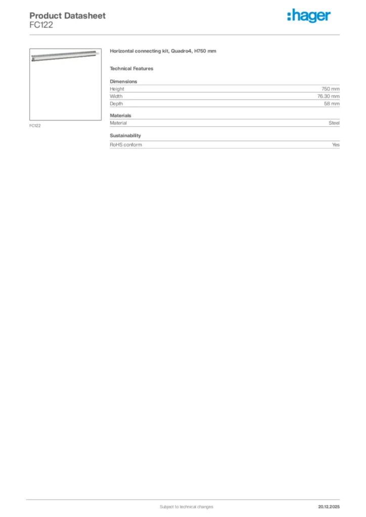Image Hager Product data sheet FC122  | Hager Africa