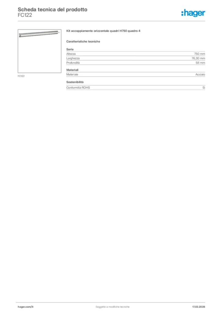 Immagine Hager Scheda tecnica del prodotto FC122 | Hager Italia