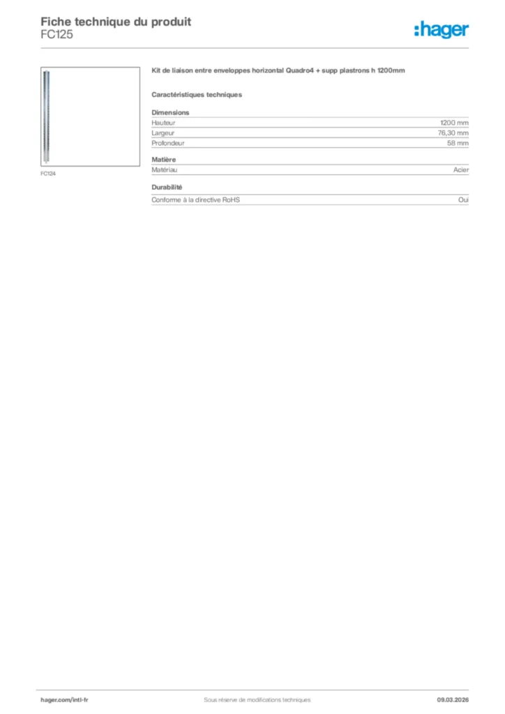 Image Hager Fiche technique du produit FC125 | Hager Afrique