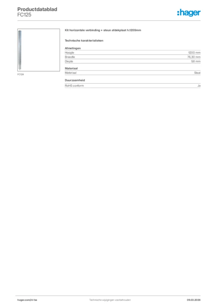 Afbeelding Hager Productdatablad FC125 | Hager Belgium