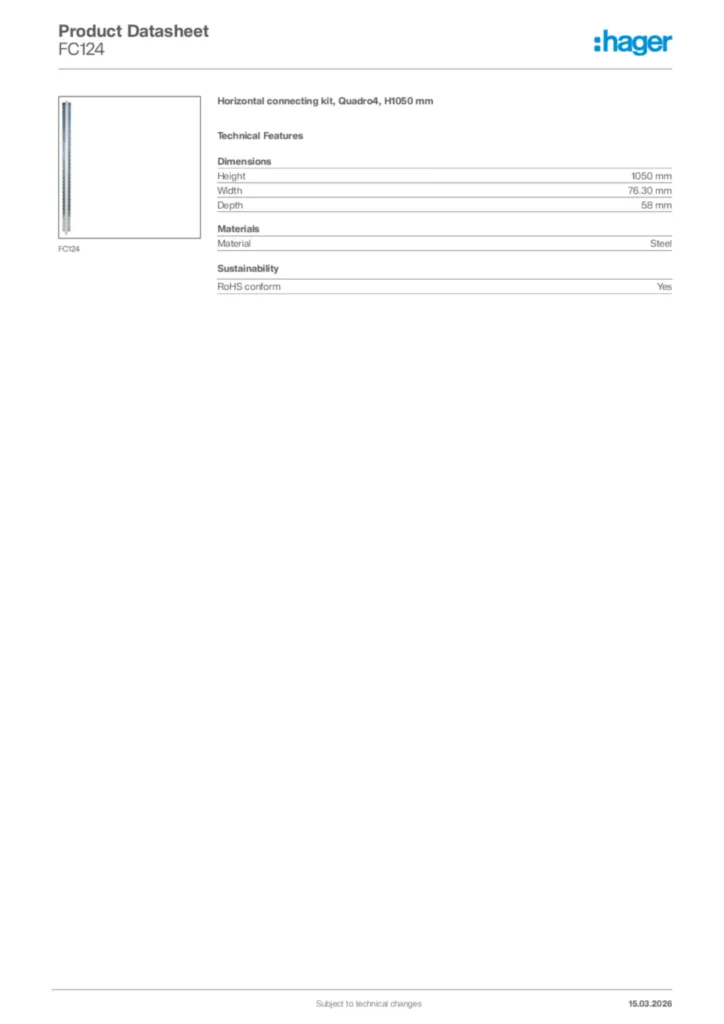 Image Hager Product data sheet FC124  | Hager Africa