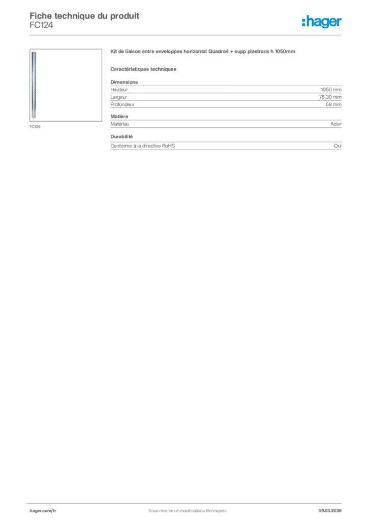 Image Hager Fiche technique du produit FC124 | Hager France