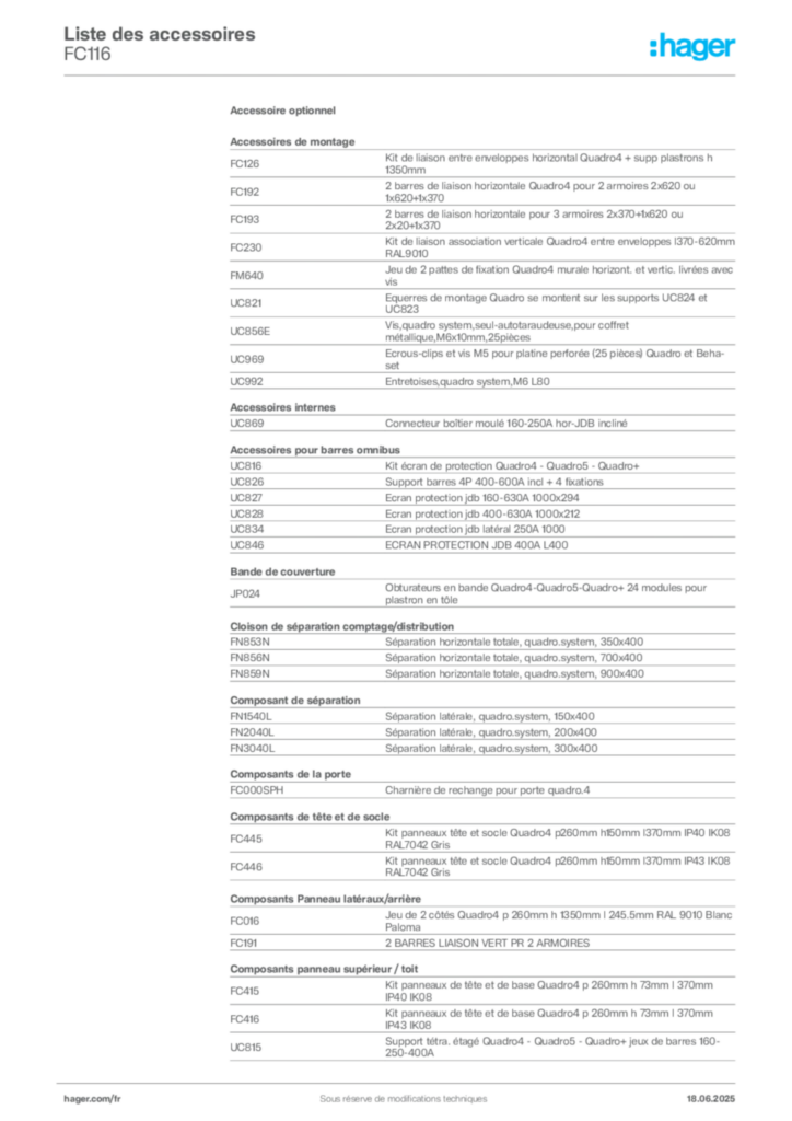 Image Hager Fiche technique du produit FC116 | Hager France