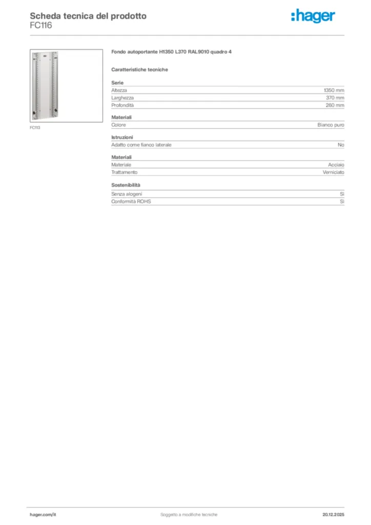 Immagine Hager Scheda tecnica del prodotto FC116 | Hager Italia