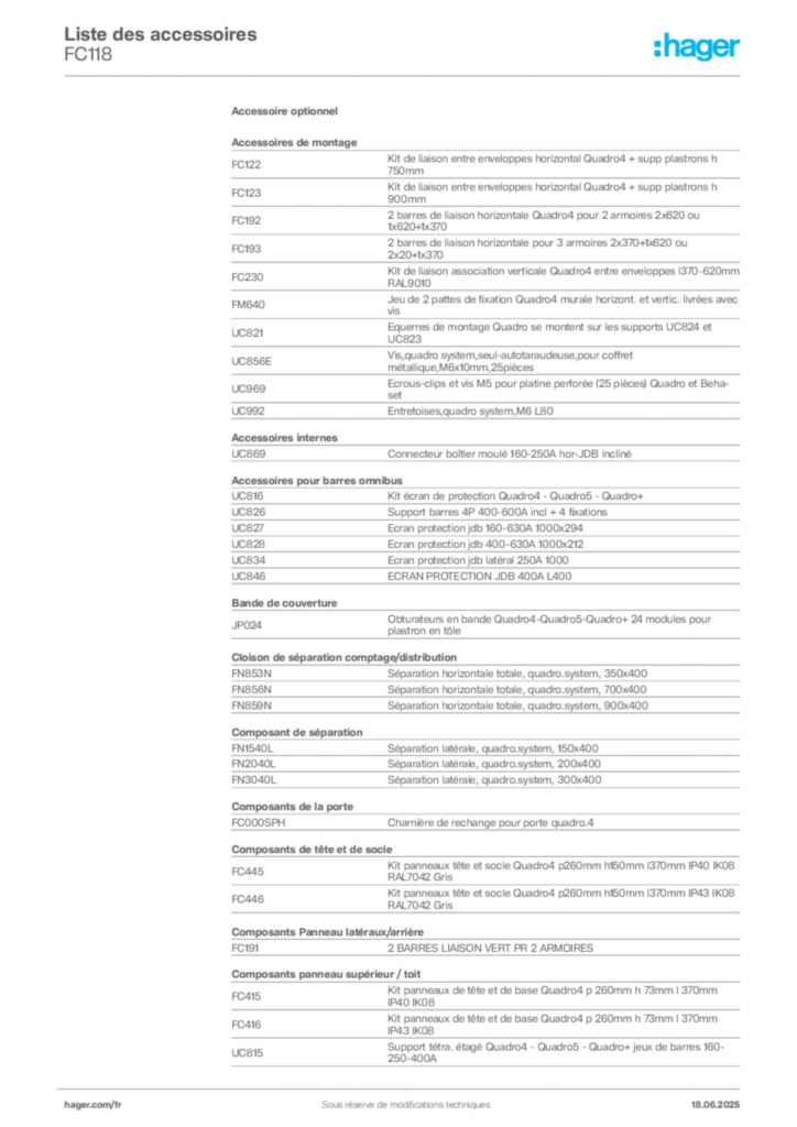 Image Hager Fiche technique du produit FC118 | Hager France