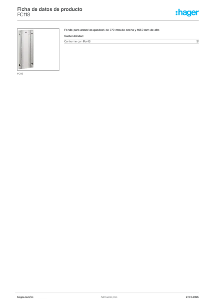 Imagen Hager Ficha de datos de producto FC118 | Hager España