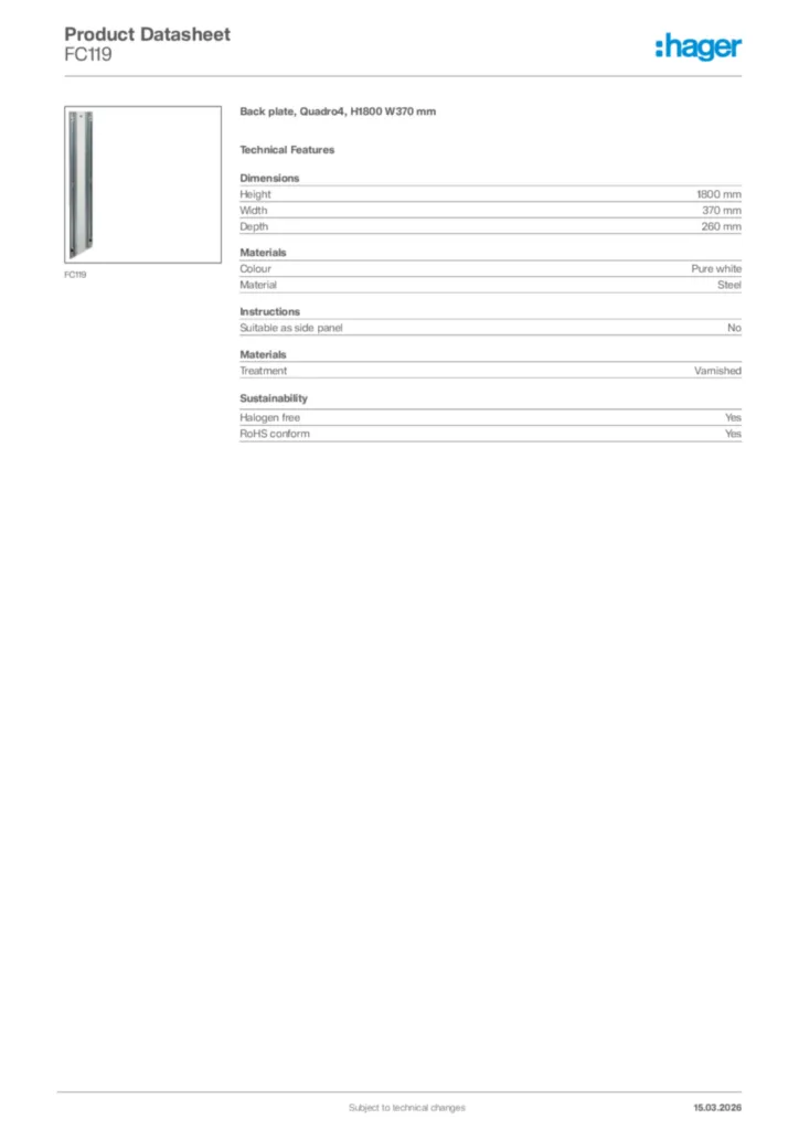 Image Hager Product data sheet FC119  | Hager Africa