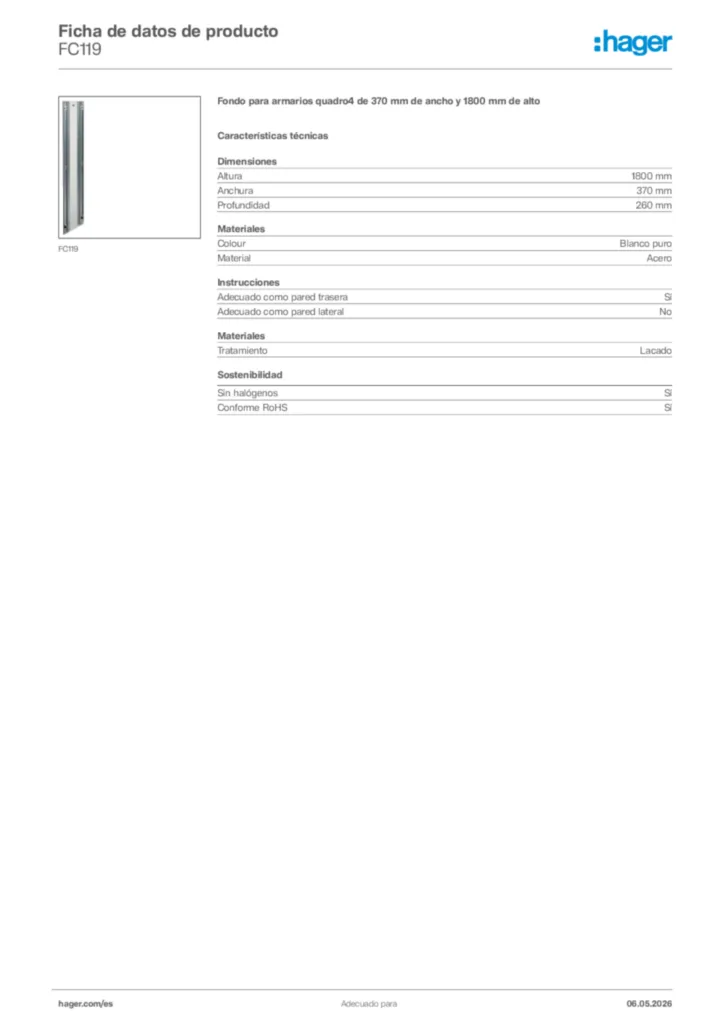 Imagen Hager Ficha de datos de producto FC119 | Hager España