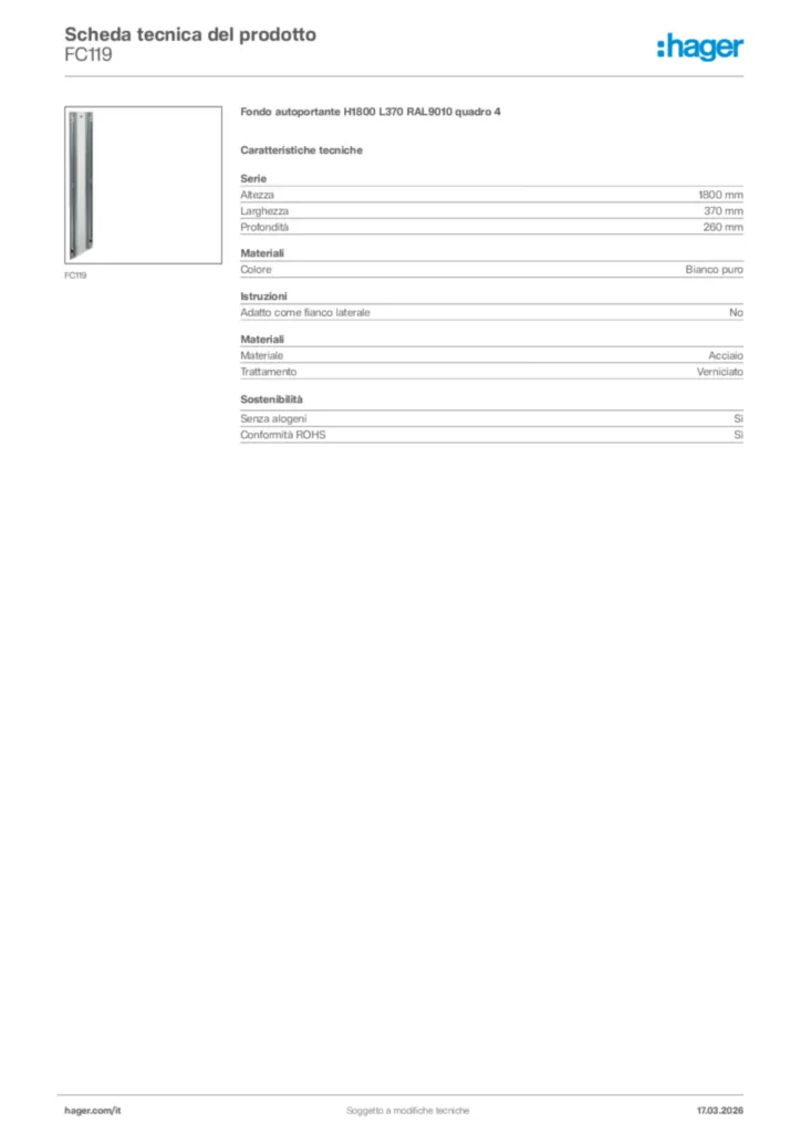 Immagine Hager Scheda tecnica del prodotto FC119 | Hager Italia