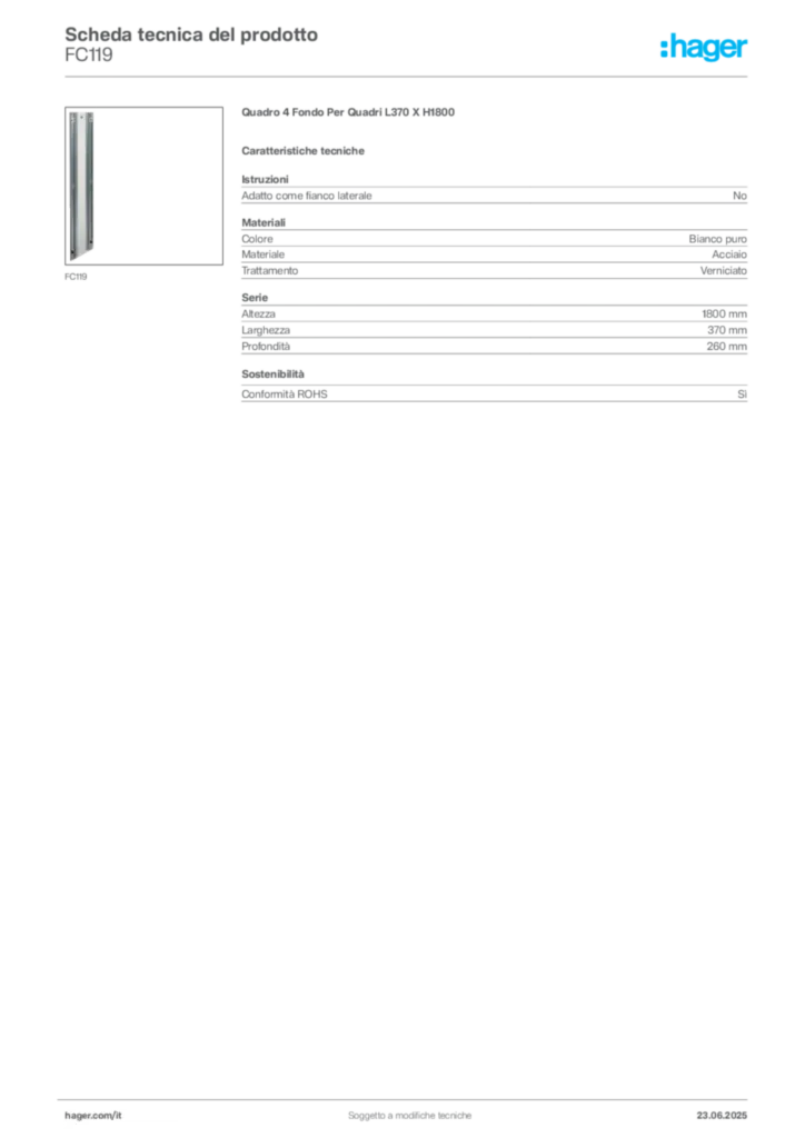 Immagine Hager Scheda tecnica del prodotto FC119 | Hager Italia