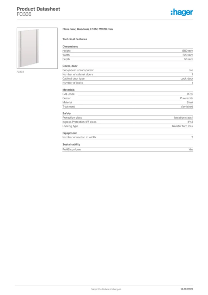 Image Hager Product data sheet FC336  | Hager Africa